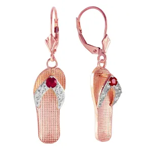 0.3 Carat 14K Solid Rose Gold Shoes Leverback Earrings Natural Ruby