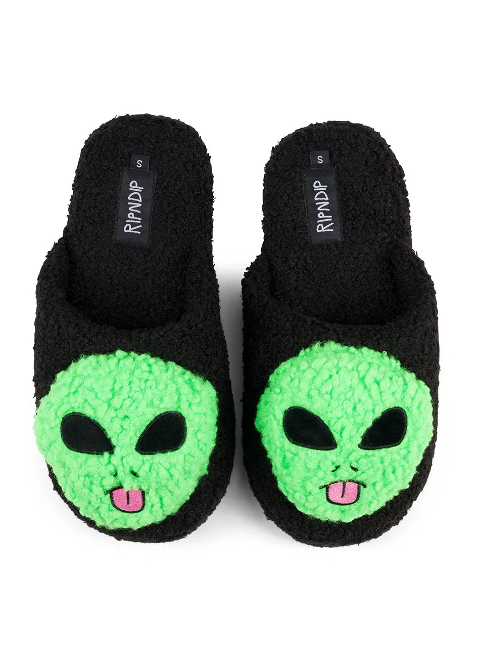 Alien Lord Plush Face Indoor Slippers - Black