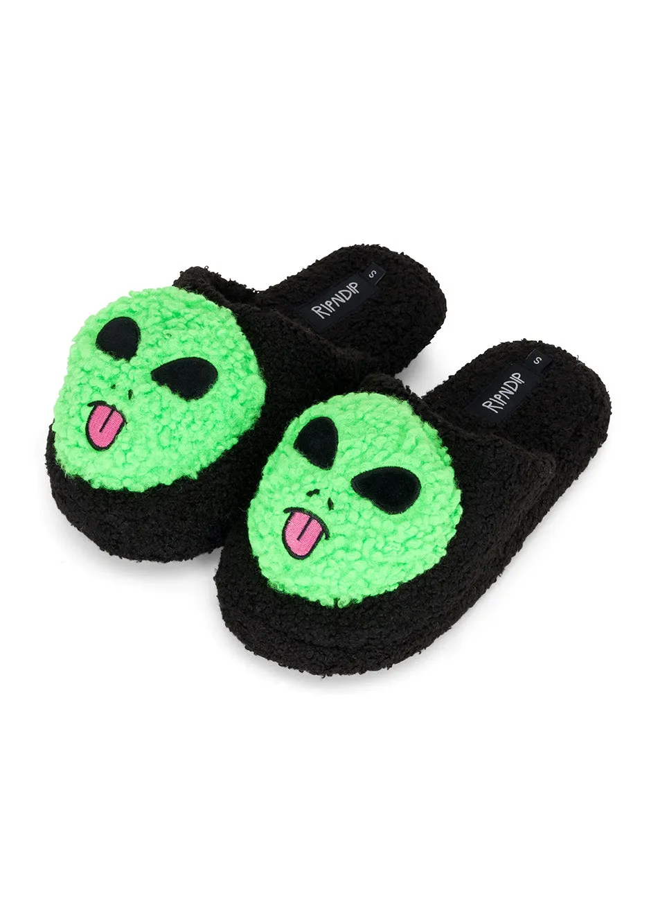 Alien Lord Plush Face Indoor Slippers - Black