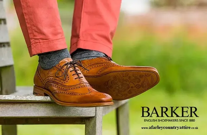 BARKER McClean Shoes - Mens Brogue - Cedar Calf & Paisley Laser