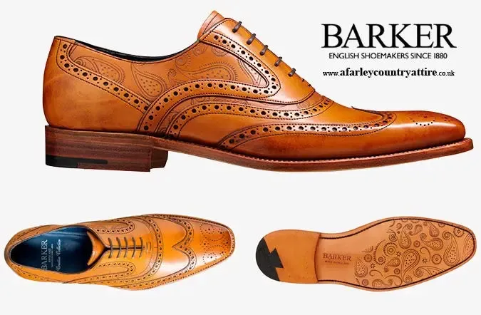 BARKER McClean Shoes - Mens Brogue - Cedar Calf & Paisley Laser