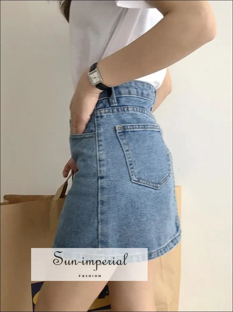 Basic Denim Mini A-line Skirt Washed High Waist Jeans Skirts