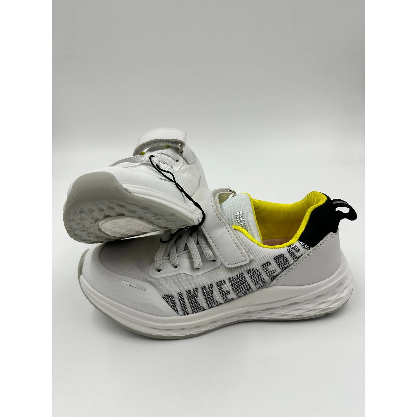 Big Kid/Youth Size 4, White and Yellow Running Sneakers w/ Thick Sole