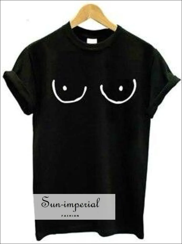 Boobs Tee Black Women T Shirt Basic Short Sleeve