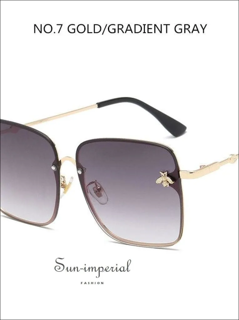 Brown Luxury Square Bee Sunglasses Women Vintage Metal Frame Oversized Sun Glasses Female Gradient