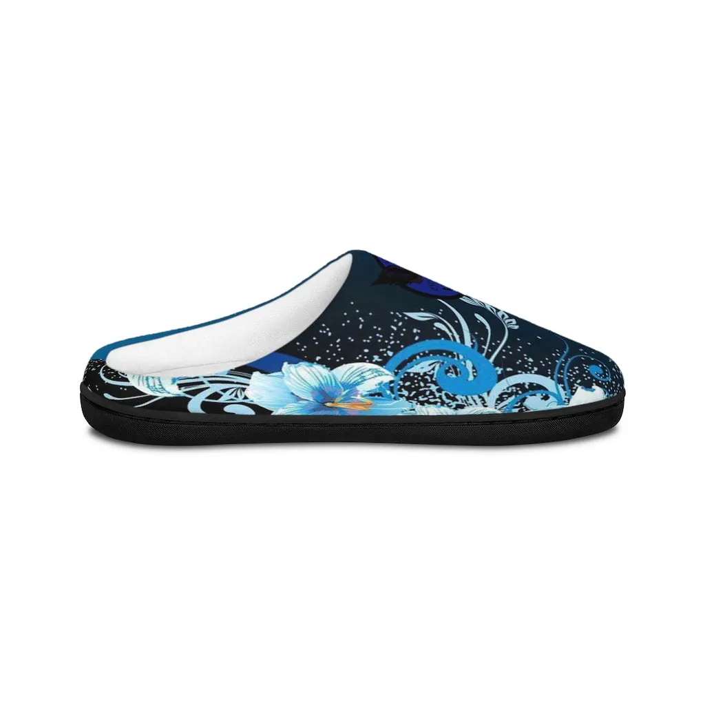 Crowgodshi Blue Vines & Flowers Indoor Slippers