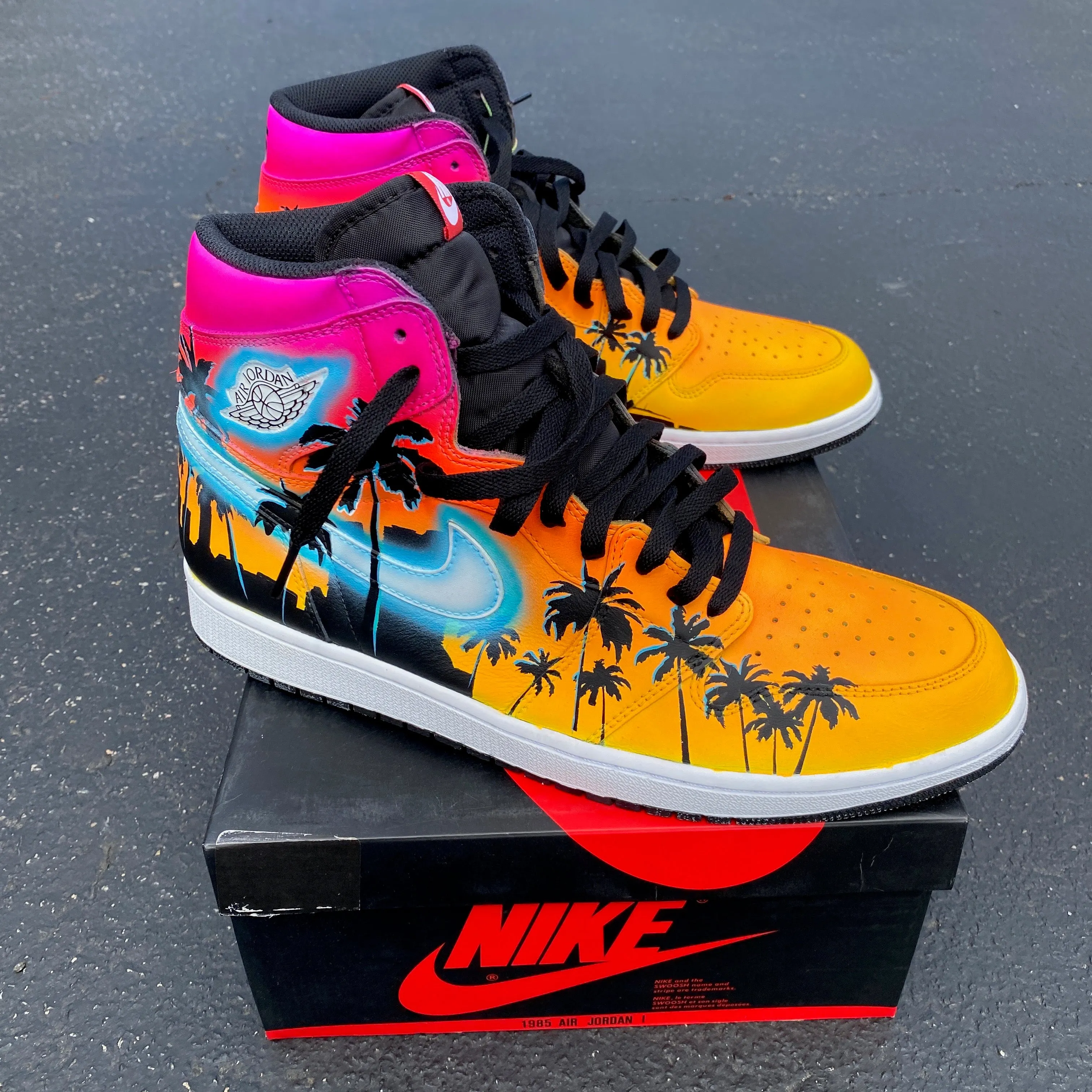 Custom Hand Painted Nike Glowing Miami Palm Trees Jordan 1 High