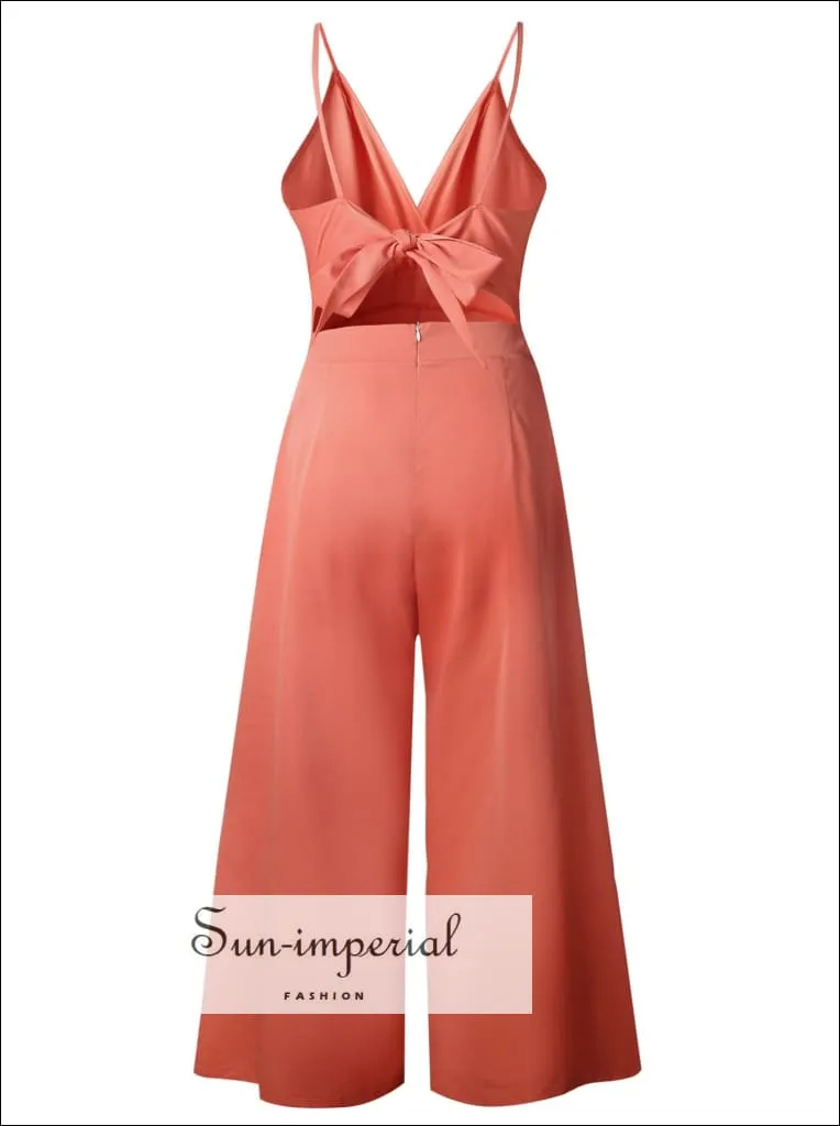 Deep V Neck Backless Wide Leg Jumpsuit