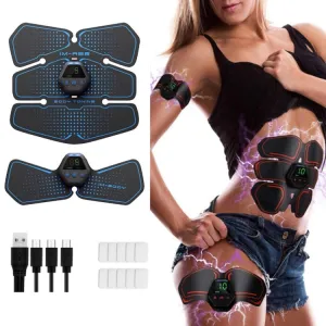 EMS Portable Abdomen Device Electric Abdominal Muscle Stickers with LCD Screen Display(Blue Point)