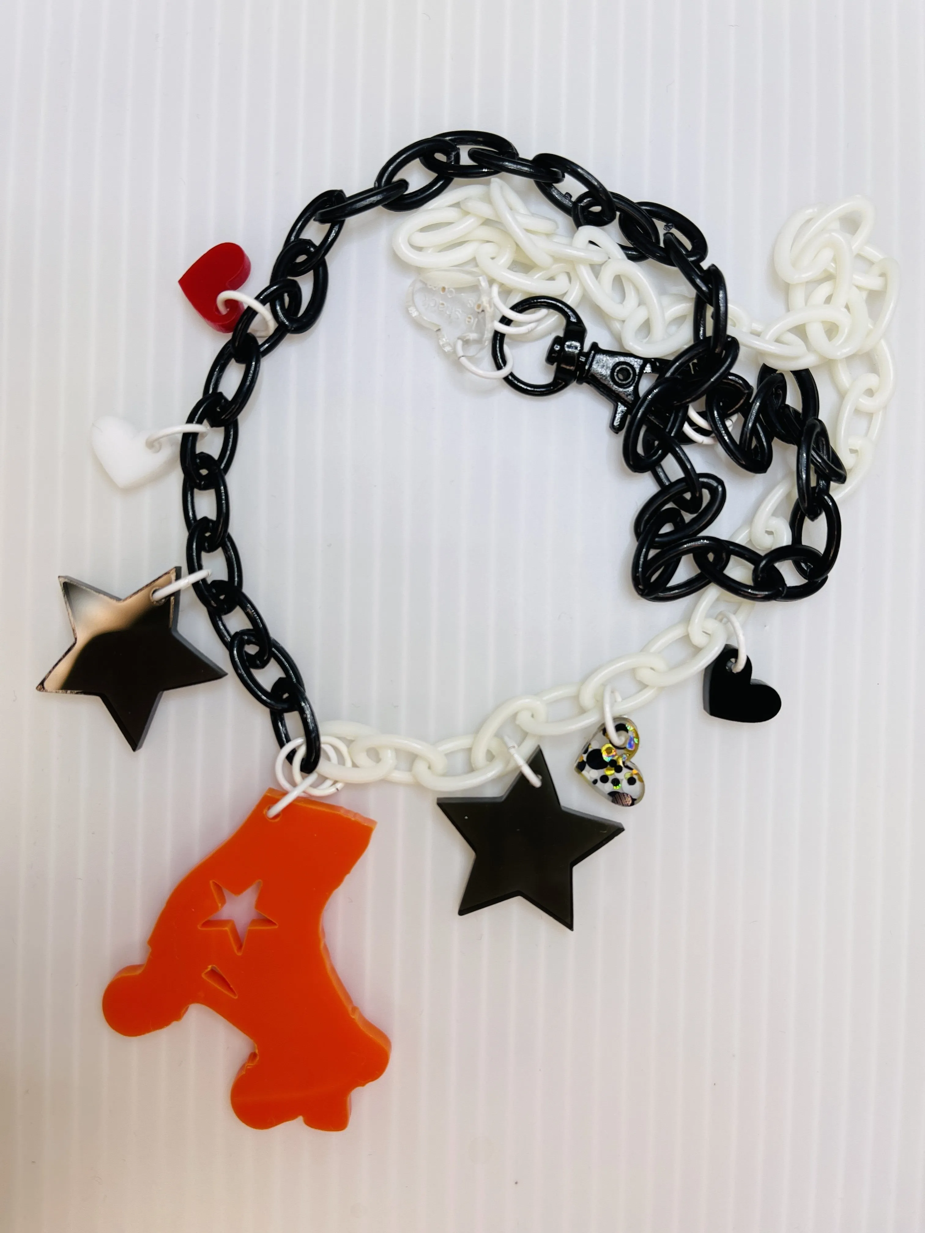 Fantastic Plastic Black, White and Red Roller Skate Necklace - One Of a Kind!