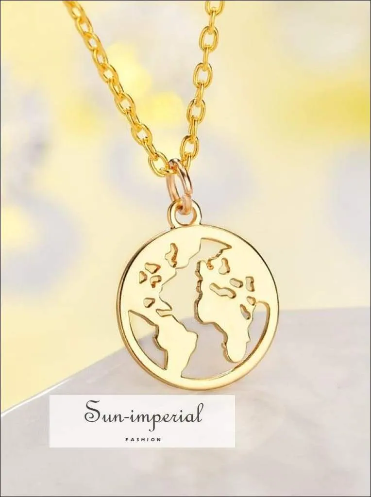 Fashion Jewelry Delicate Hollow World Map Pendant Chain Necklace Gold Silver Color Map Necklace