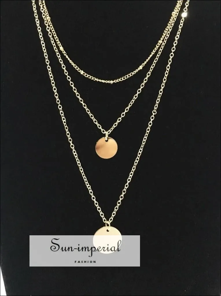 Golden Disc Multi Layer Long Necklaces