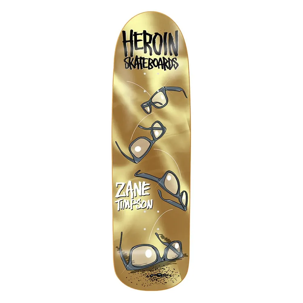 Heroin 9.0" Zane Timpson Glasses Gold Skateboard Deck