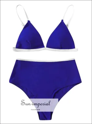 High Waist Bikini Set Blue Push-up Two-piece Beach Swimwear Fashion Summer Ladies plus Size