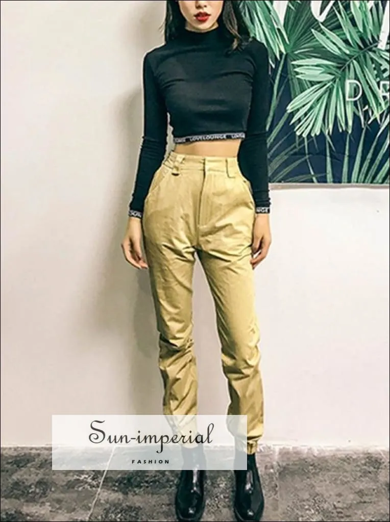 High Waist Pants Cargo Loose Joggers Women Pants Street Wear Punk Style Black/khaki Trousers