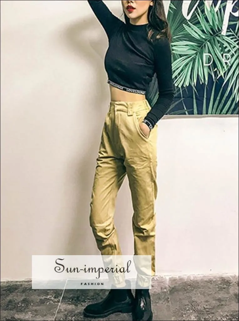 High Waist Pants Cargo Loose Joggers Women Pants Street Wear Punk Style Black/khaki Trousers