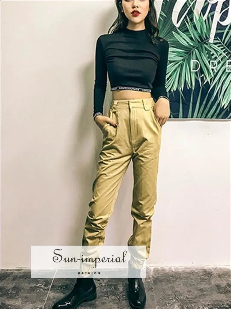 High Waist Pants Cargo Loose Joggers Women Pants Street Wear Punk Style Black/khaki Trousers