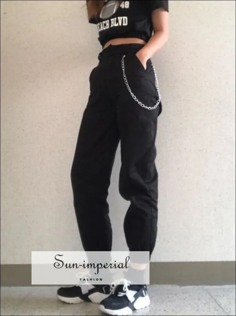 High Waist Pants Cargo Loose Joggers Women Pants Street Wear Punk Style Black/khaki Trousers