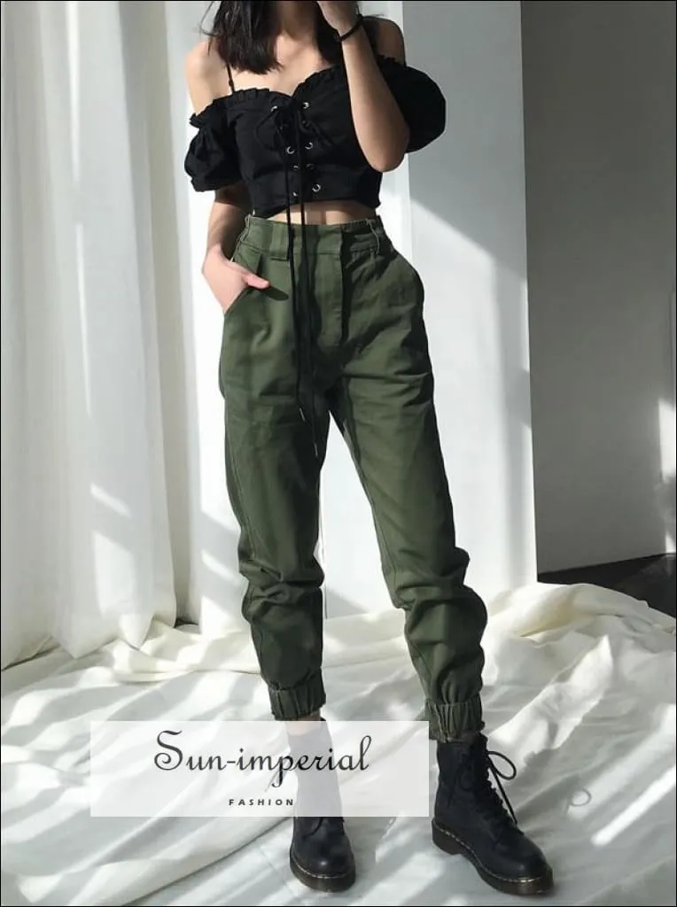 High Waist Pants Cargo Loose Joggers Women Pants Street Wear Punk Style Black/khaki Trousers