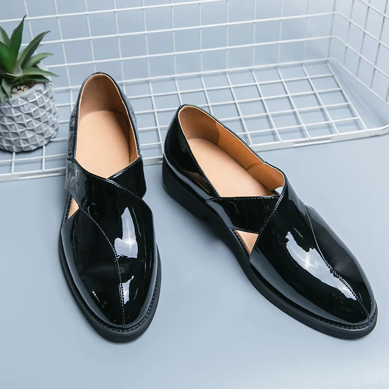 Hollow Solid Leather Slip-On Shoes