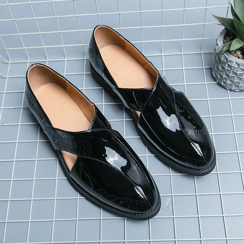 Hollow Solid Leather Slip-On Shoes