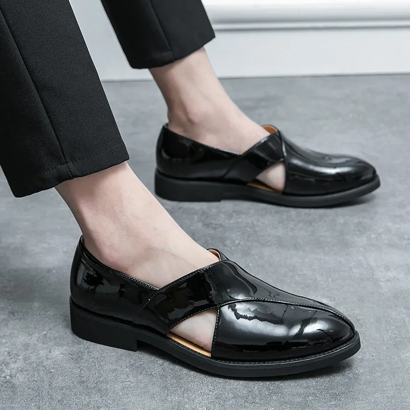 Hollow Solid Leather Slip-On Shoes