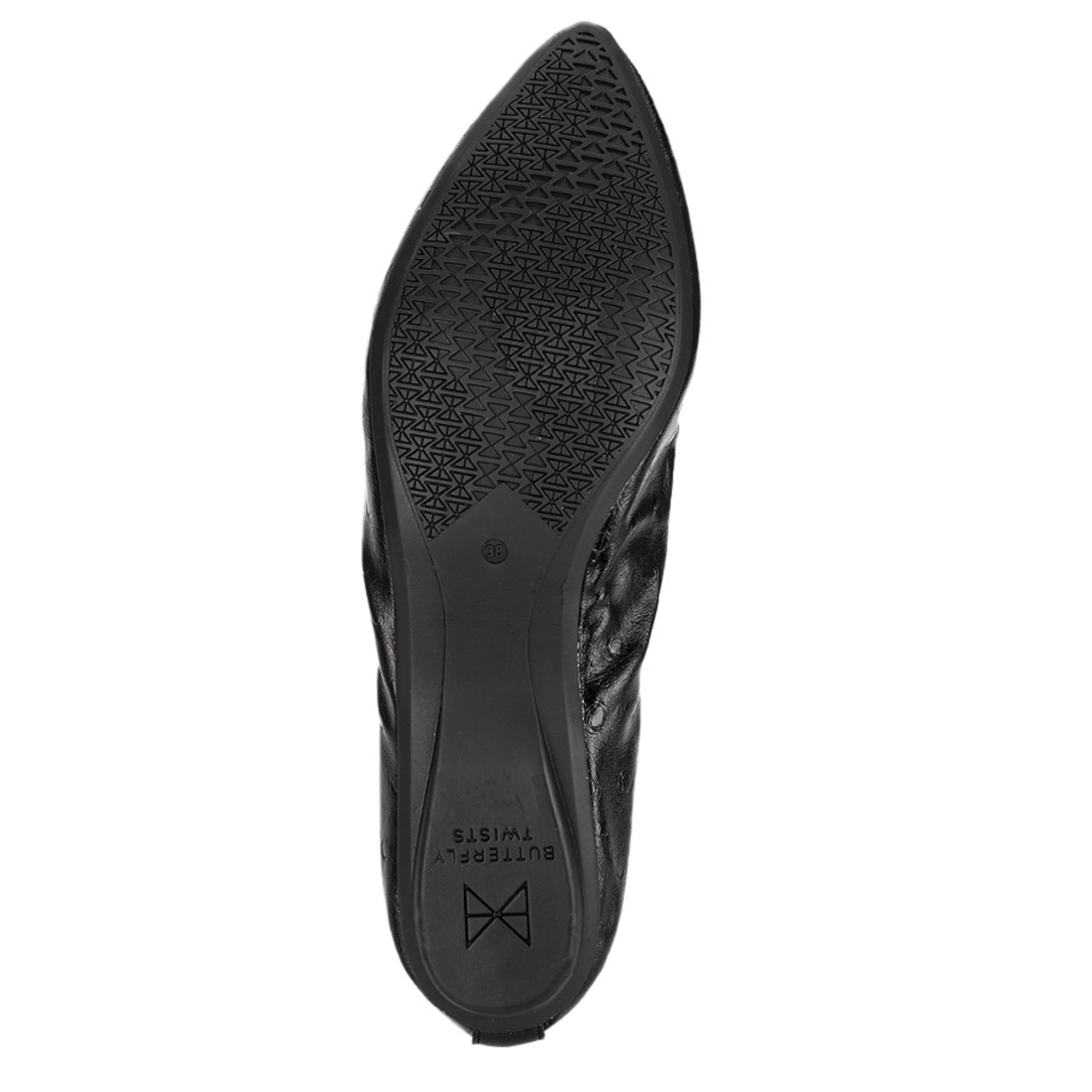 JANEY Ballet Flat Shoes - Black Ostrich