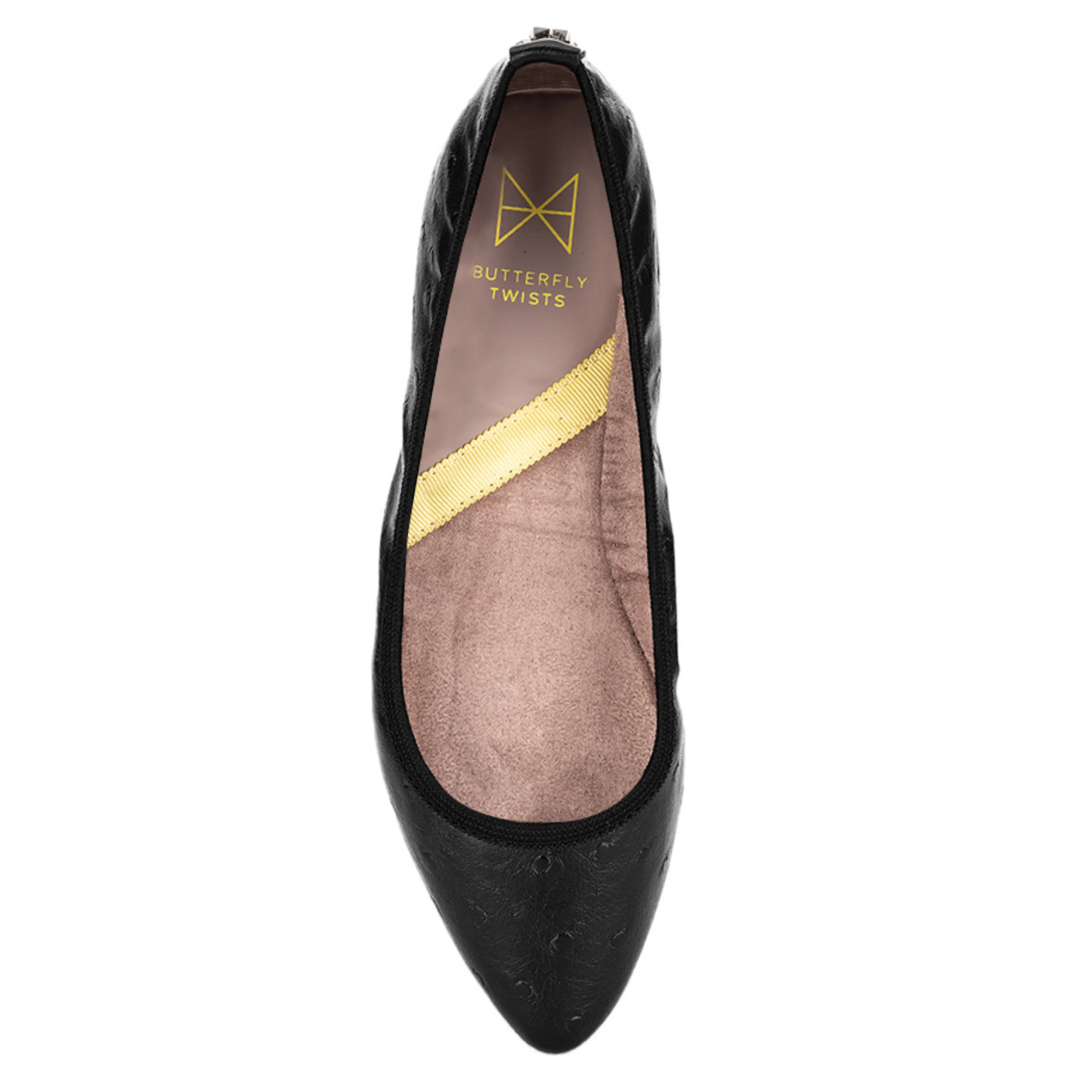 JANEY Ballet Flat Shoes - Black Ostrich