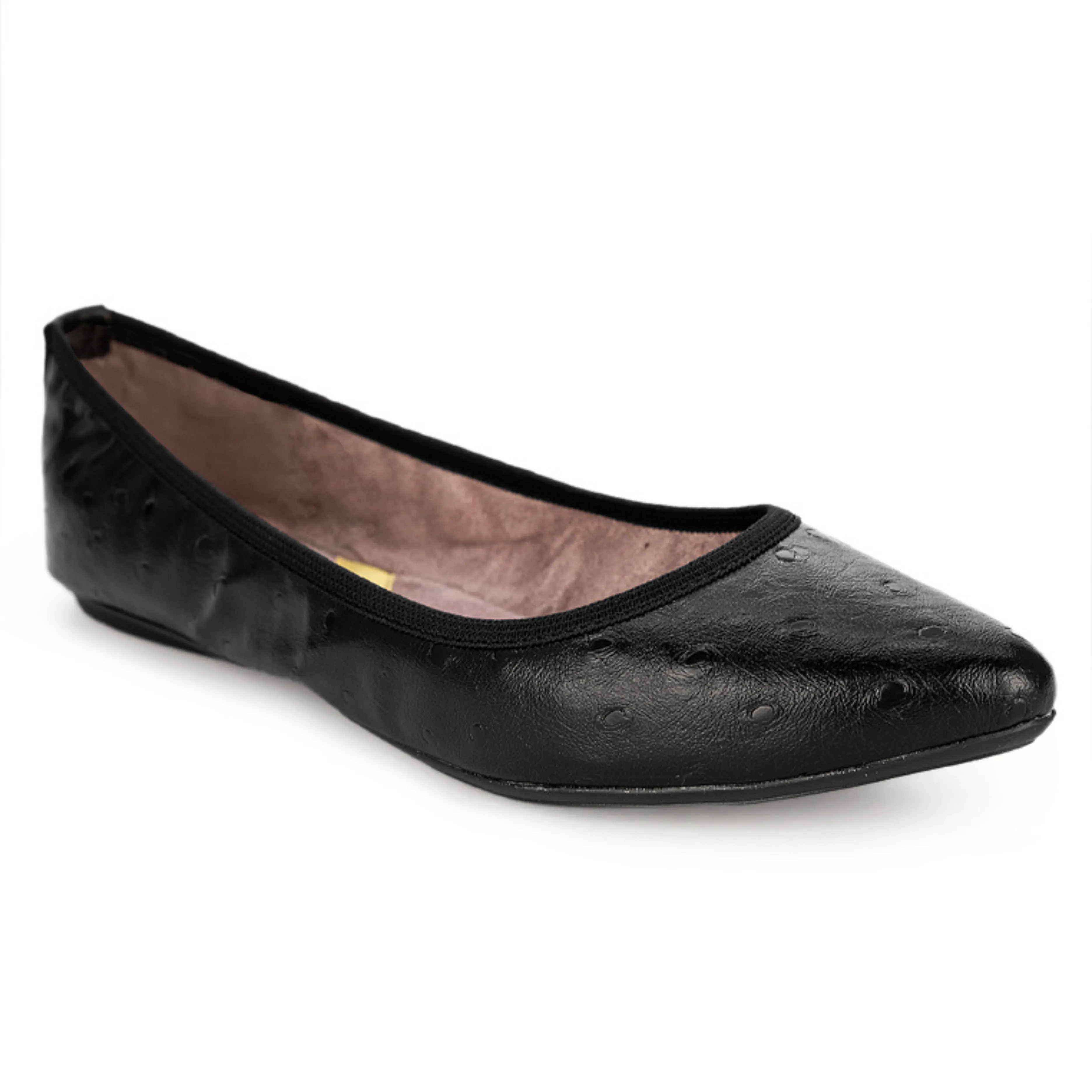 JANEY Ballet Flat Shoes - Black Ostrich