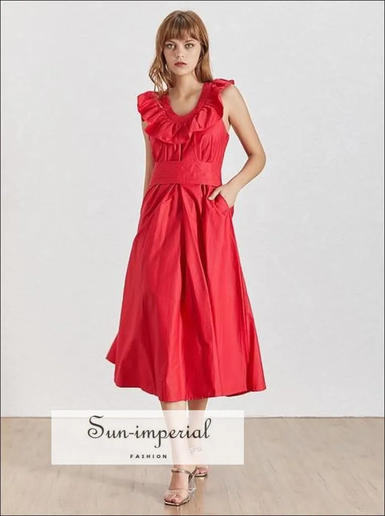 Justice Dress -a Line Vintage Dress O Neck Sleeveless Ruffle Loose Ankle-length Dress