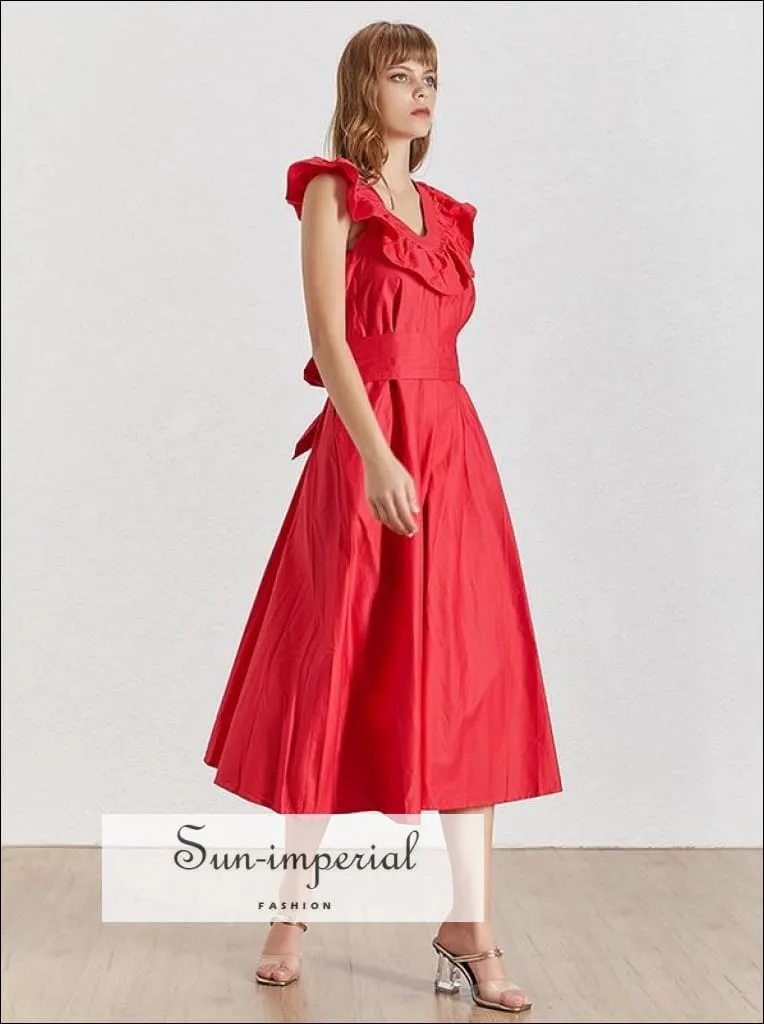 Justice Dress -a Line Vintage Dress O Neck Sleeveless Ruffle Loose Ankle-length Dress