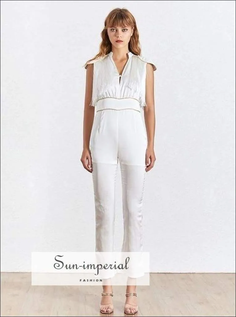 Kate Jumpsuit - Solid Black /white Sleeveless Jumpsuit High Waist Slim Cut