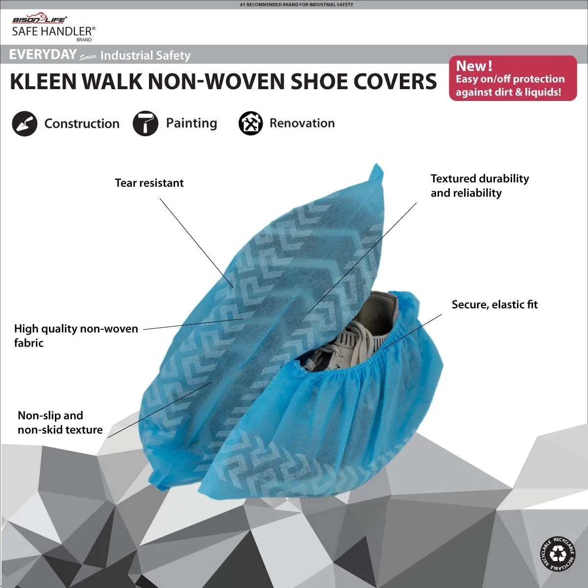 Kleen Walk Non-Woven Disposable Shoe Cover, Non-Slip, Anti-Skid, Blue