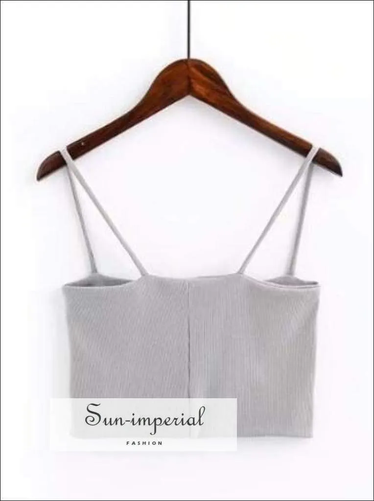 Knitted Chest Crescent Cami Cami Strap Crop top - Grey