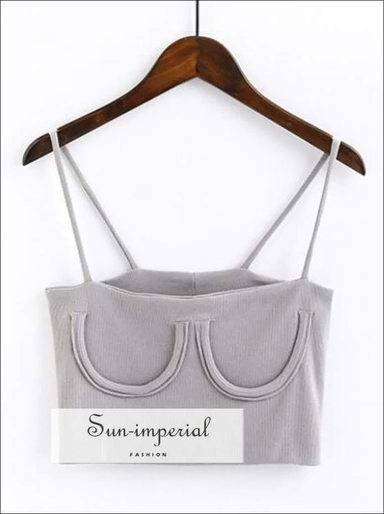 Knitted Chest Crescent Cami Cami Strap Crop top - Grey