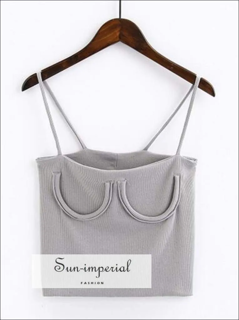 Knitted Chest Crescent Cami Cami Strap Crop top - Grey