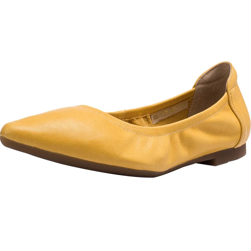 Leather Point Toe Ballet Flats For Women Yellow/Red/Pink/Grey/Green/Black