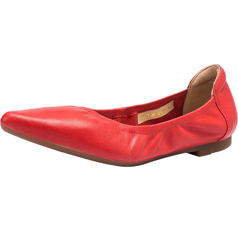 Leather Point Toe Ballet Flats For Women Yellow/Red/Pink/Grey/Green/Black