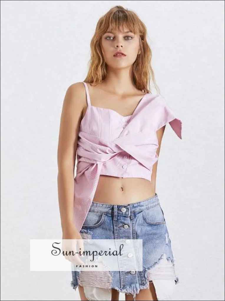 Madisyn top - Crop top Blouse Women Skew Collar Bow off Shoulder Sleeveless Striped Shirt top Female