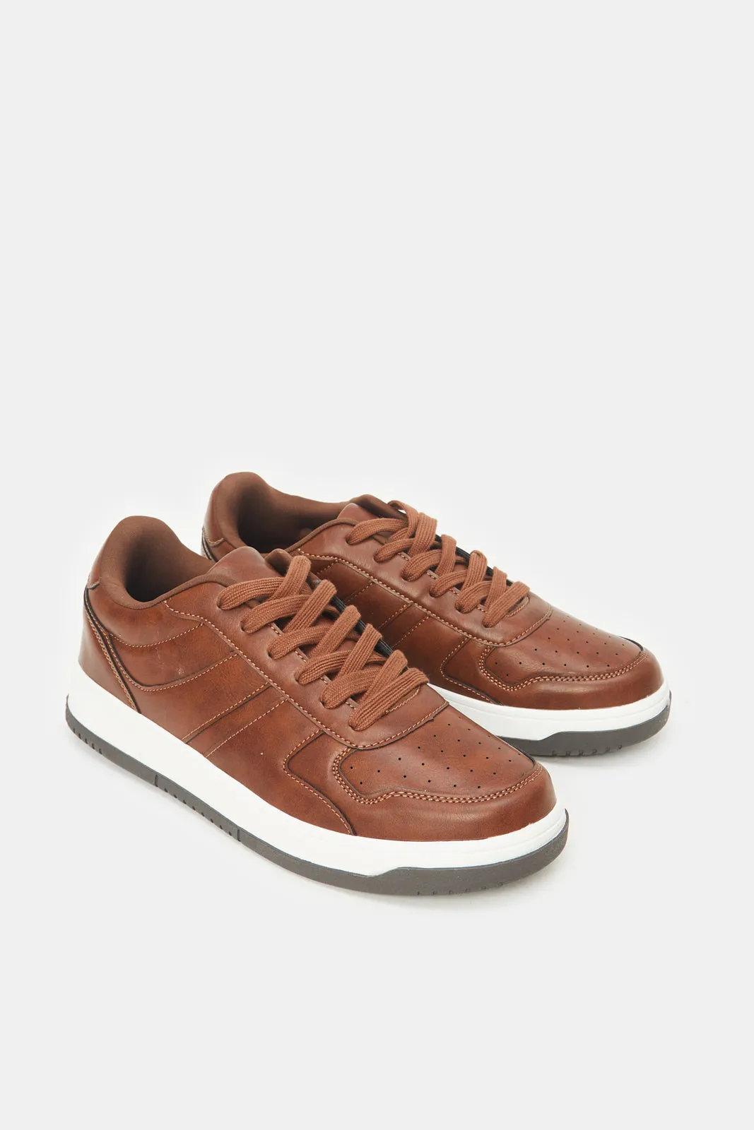 Men Brown Material Block Skate Shoes