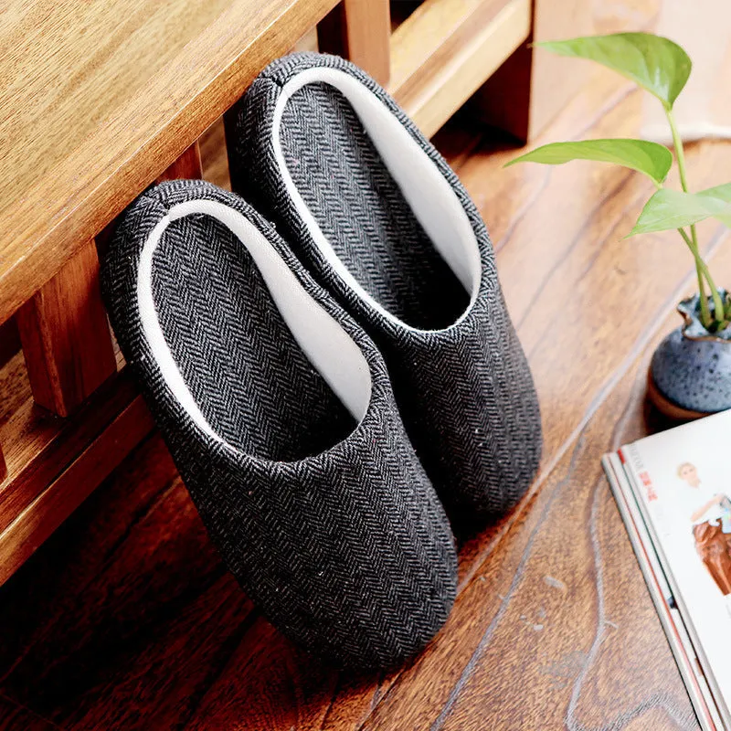 Men's Cotton Black autumn season Home Furnishing East indoor household warm slippers Muji soft bottom good anti-skid slippers