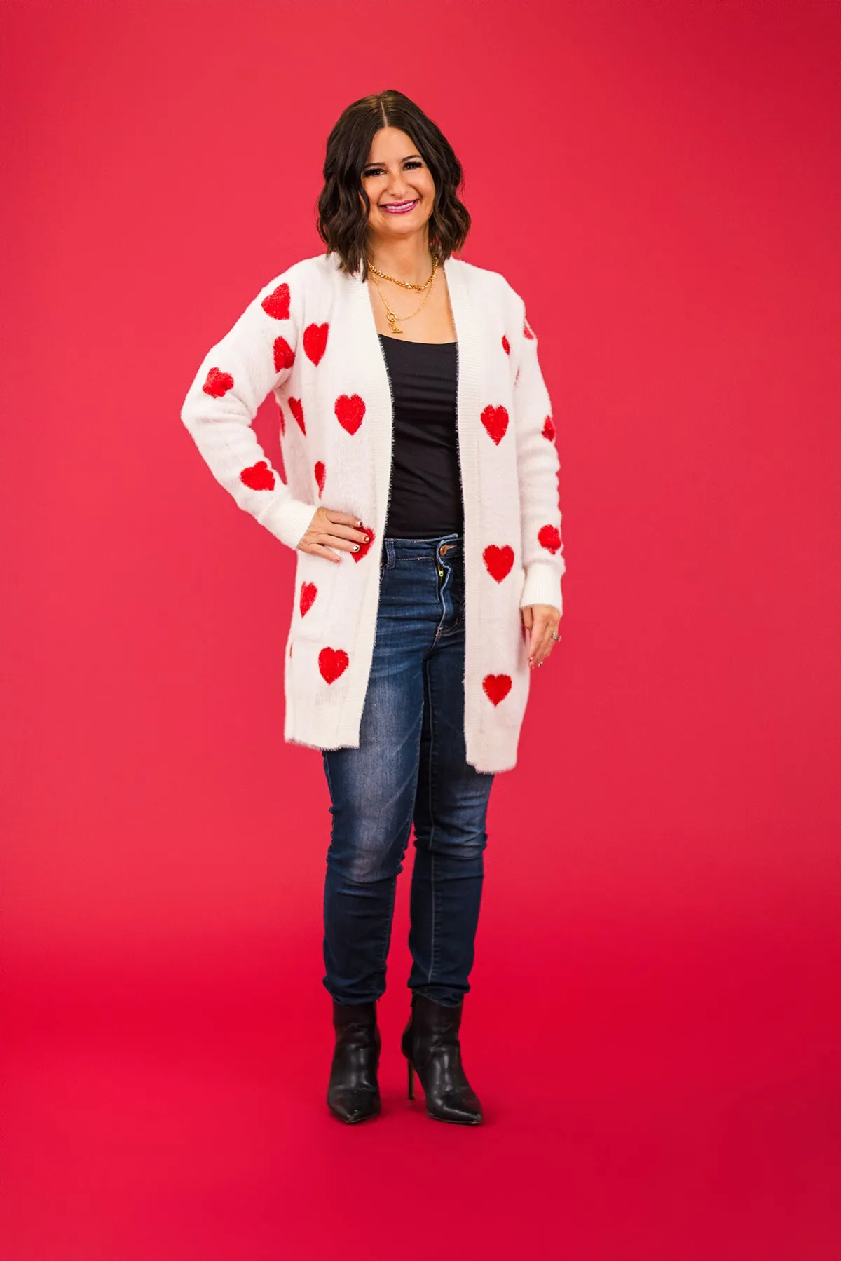 Mom & Me - White & Red Heart Cardigan