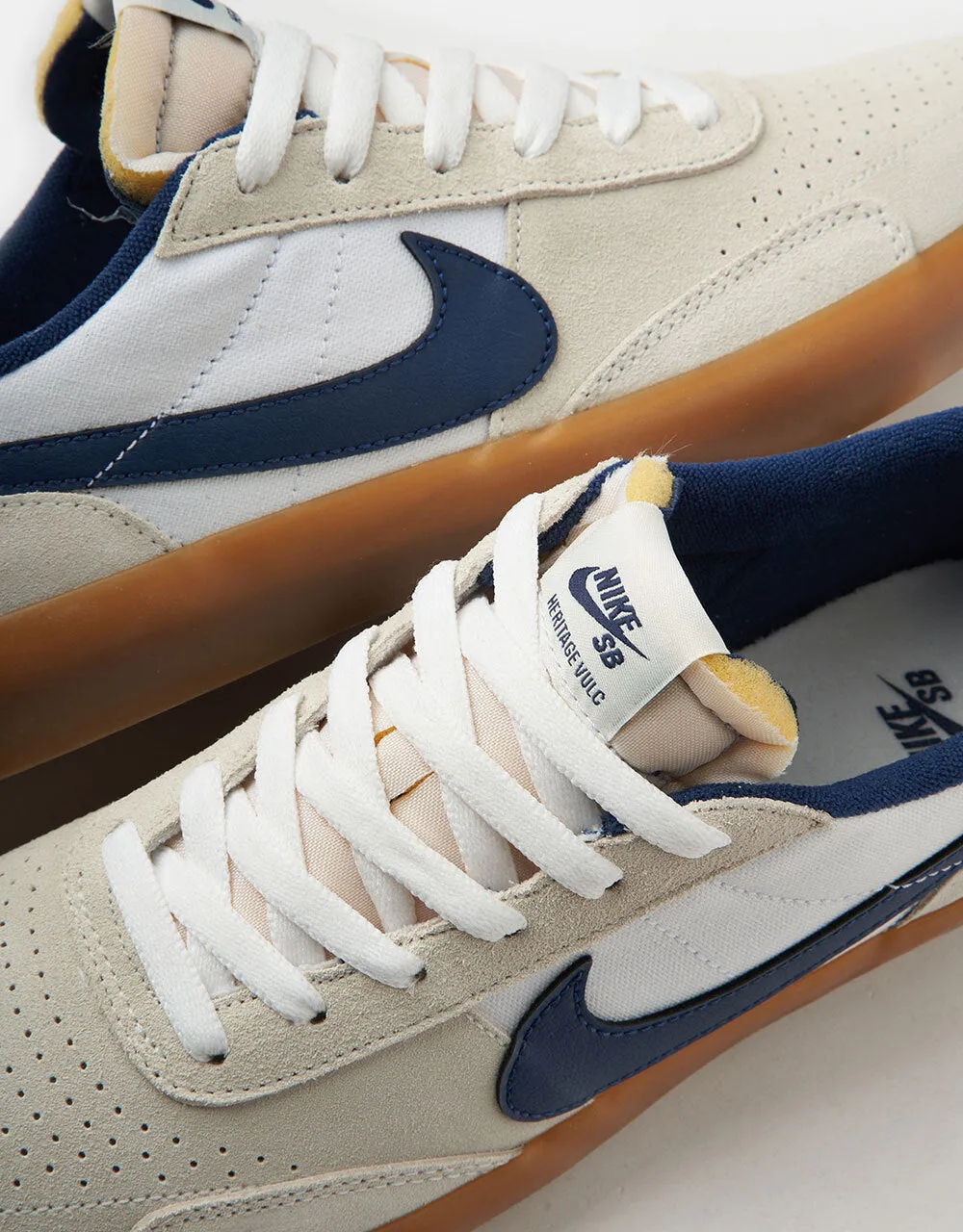 Nike SB Heritage Vulc Skate Shoes - Summit White/Navy-White-Gum Light Brown