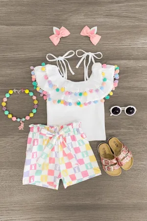 Pastel Rainbow Bunny Short Set