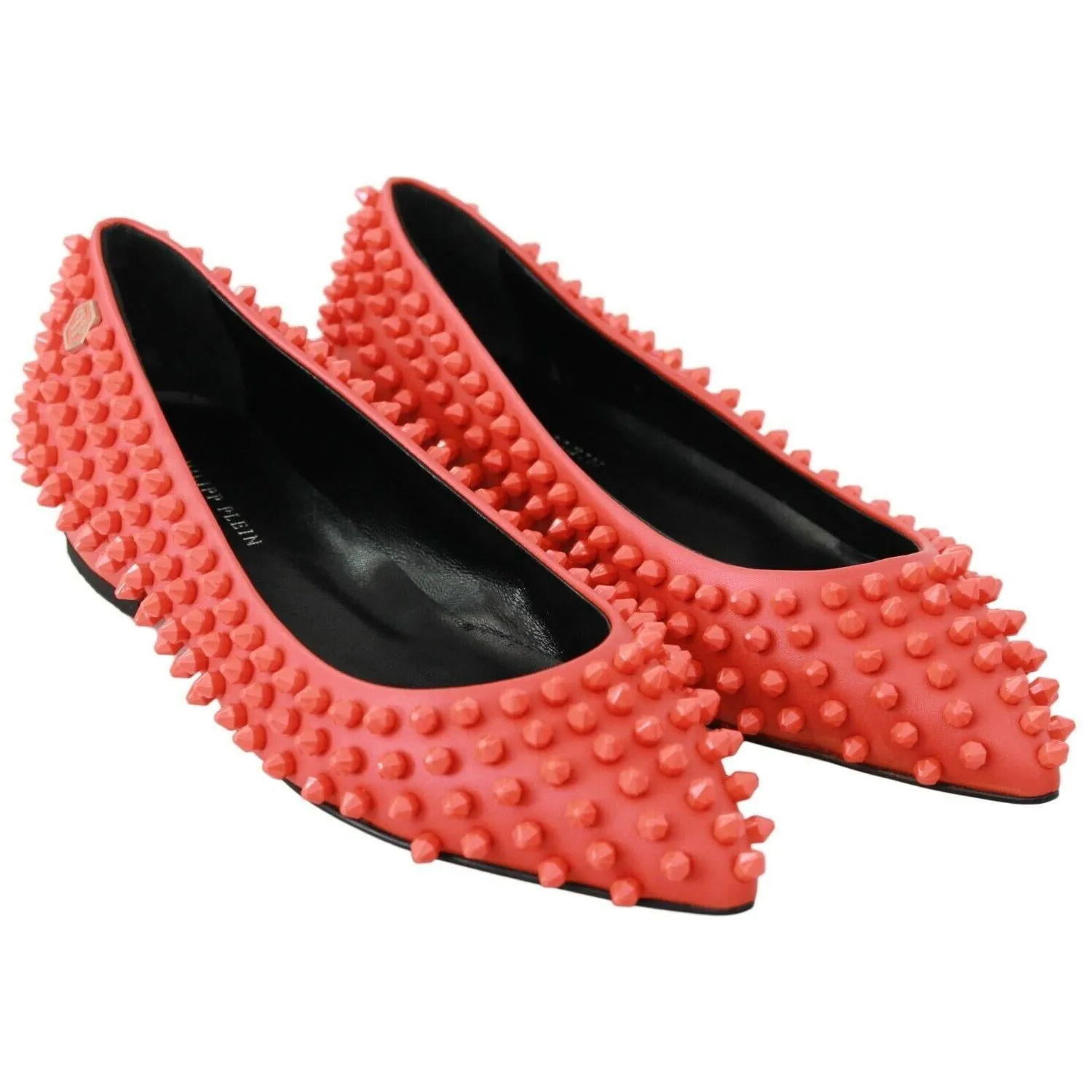 Philipp Plein Vibrant Orange Pointed Leather Flats