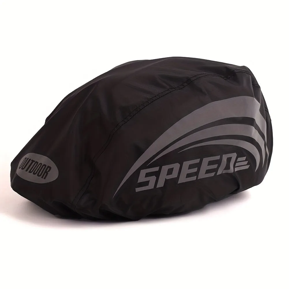 Reflective waterproof cover for cycling helmets with rain shield feature