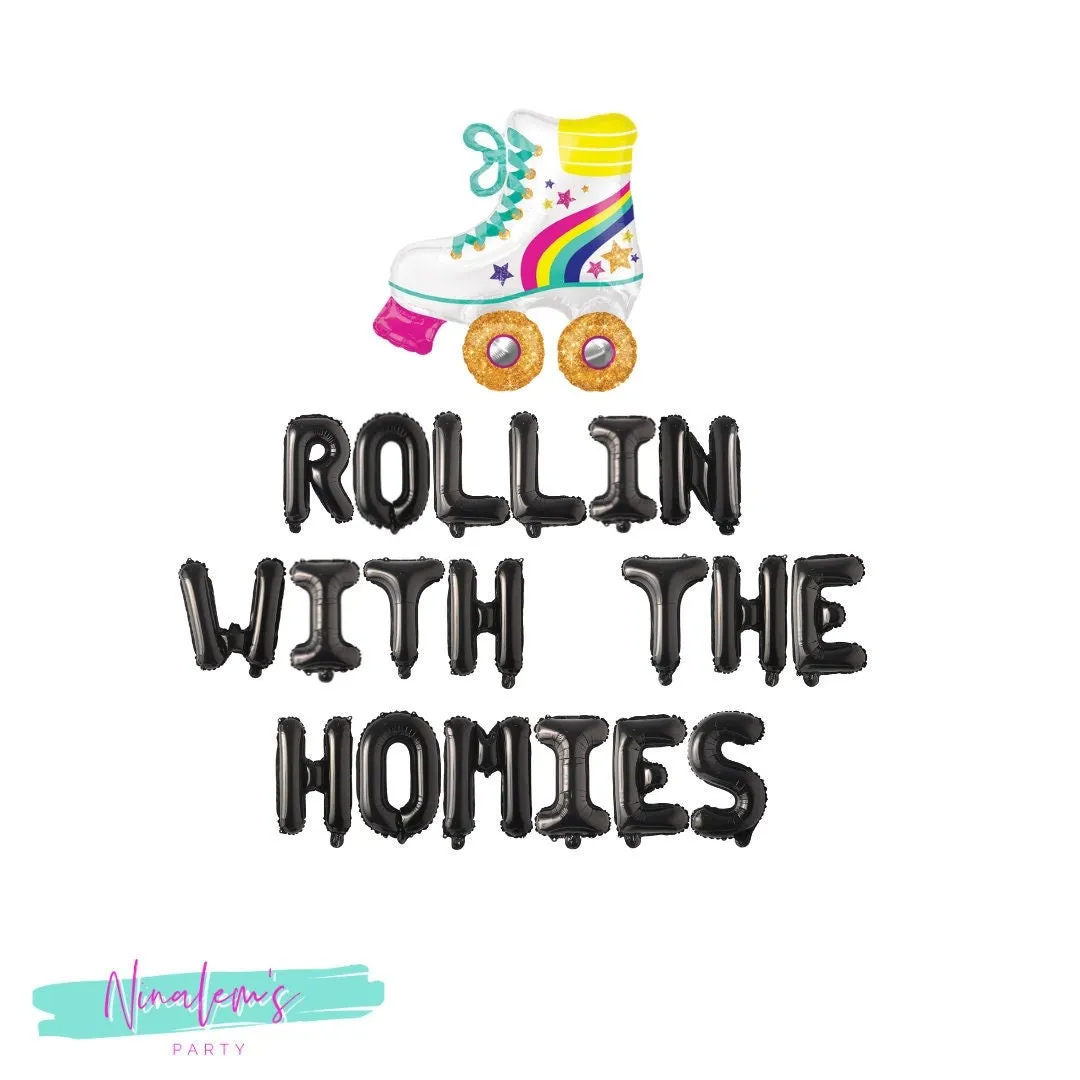 Roller Skate Party Decorations, Rollin With The Homies Balloon Banner, Skate Party Balloons