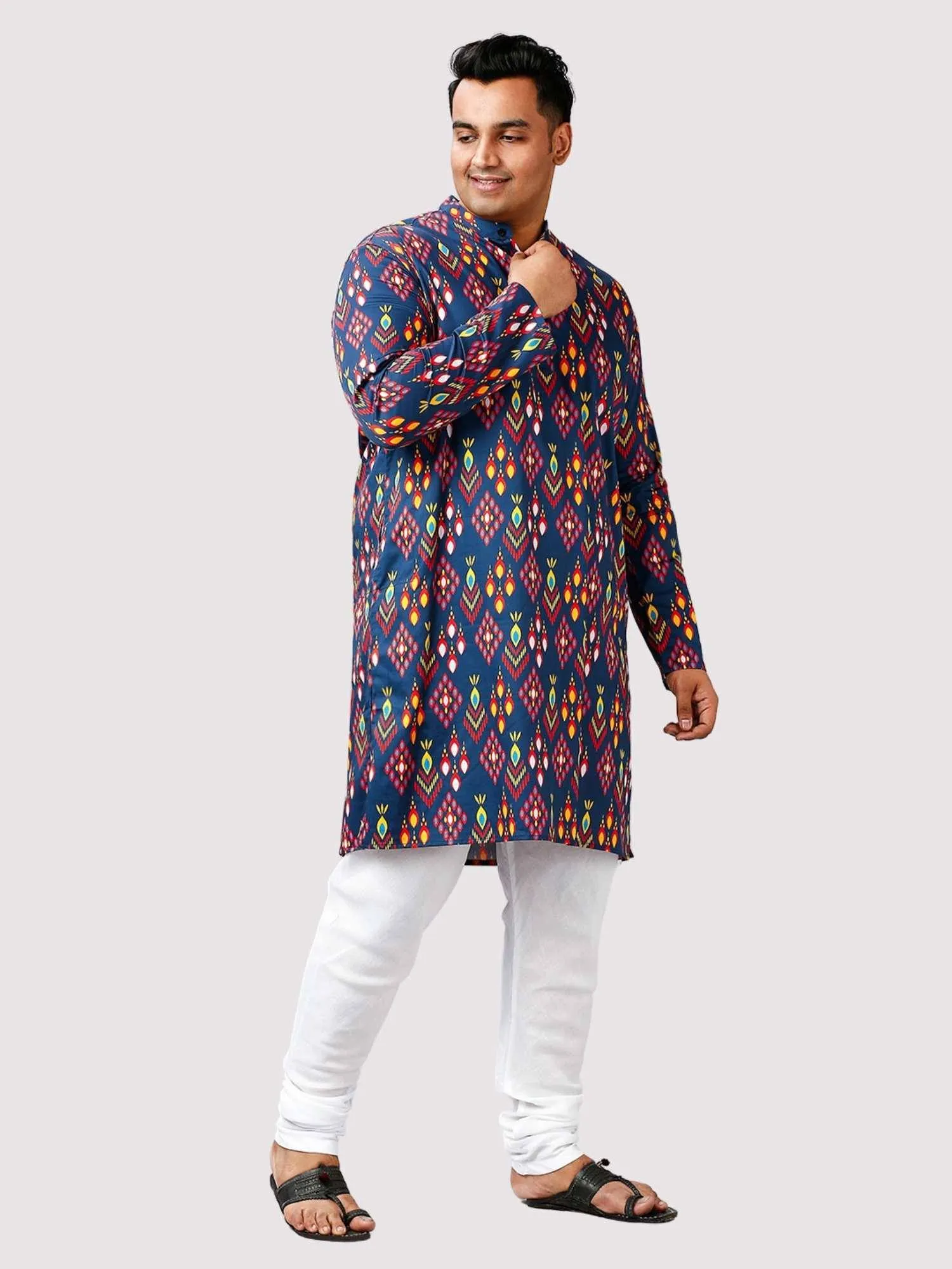 Shubh Printed Blue White Kurta Men's Plus Size