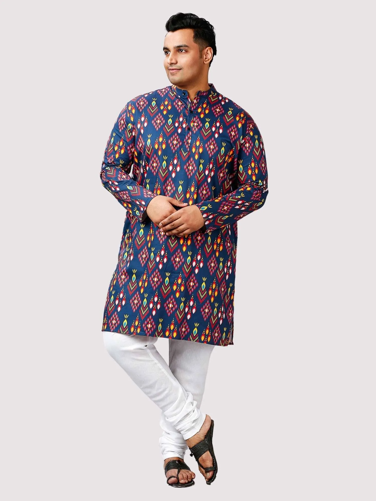 Shubh Printed Blue White Kurta Men's Plus Size