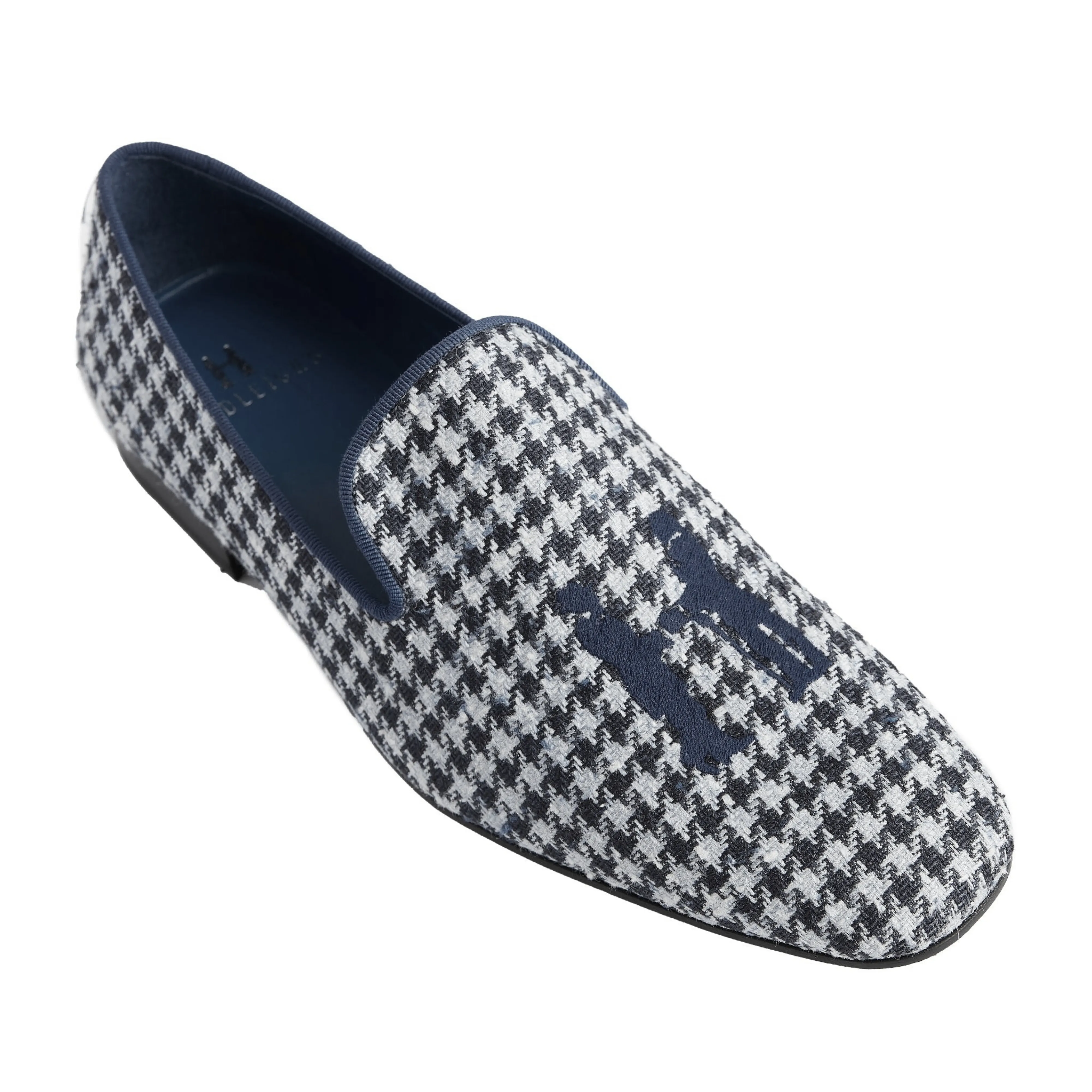 Slipper in Navy Houndstooth with Cobalt Logo